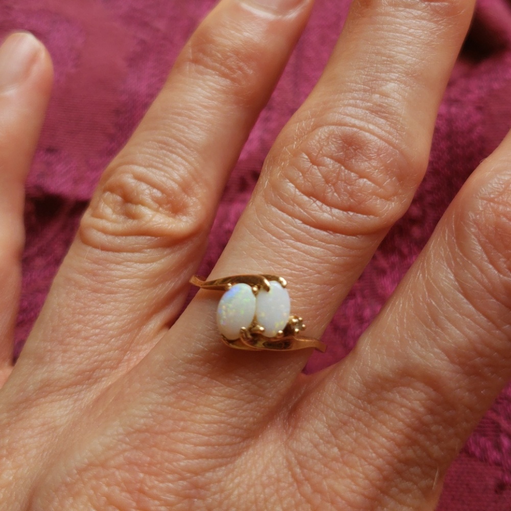 Gold Opals and Diamond Ring